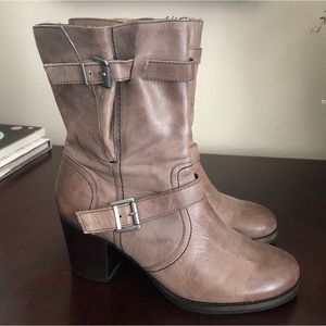 Crown Vintage Mid Shaft Boots Distressed Leather Biker Moto Style 7.5